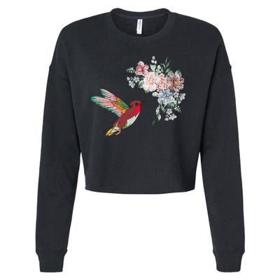 Flowers Hummingbird Lover Vintage Nature Hummingbird Gift Cropped Pullover Crew