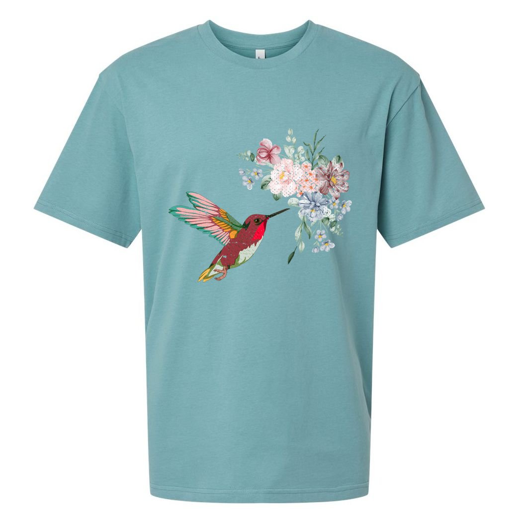 Flowers Hummingbird Lover Vintage Nature Hummingbird Gift Sueded Cloud Jersey T-Shirt