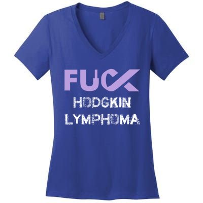 Fuck Hodgkin Lymphoma Cancer Awareness Funny Gift Women's V-Neck T-Shirt