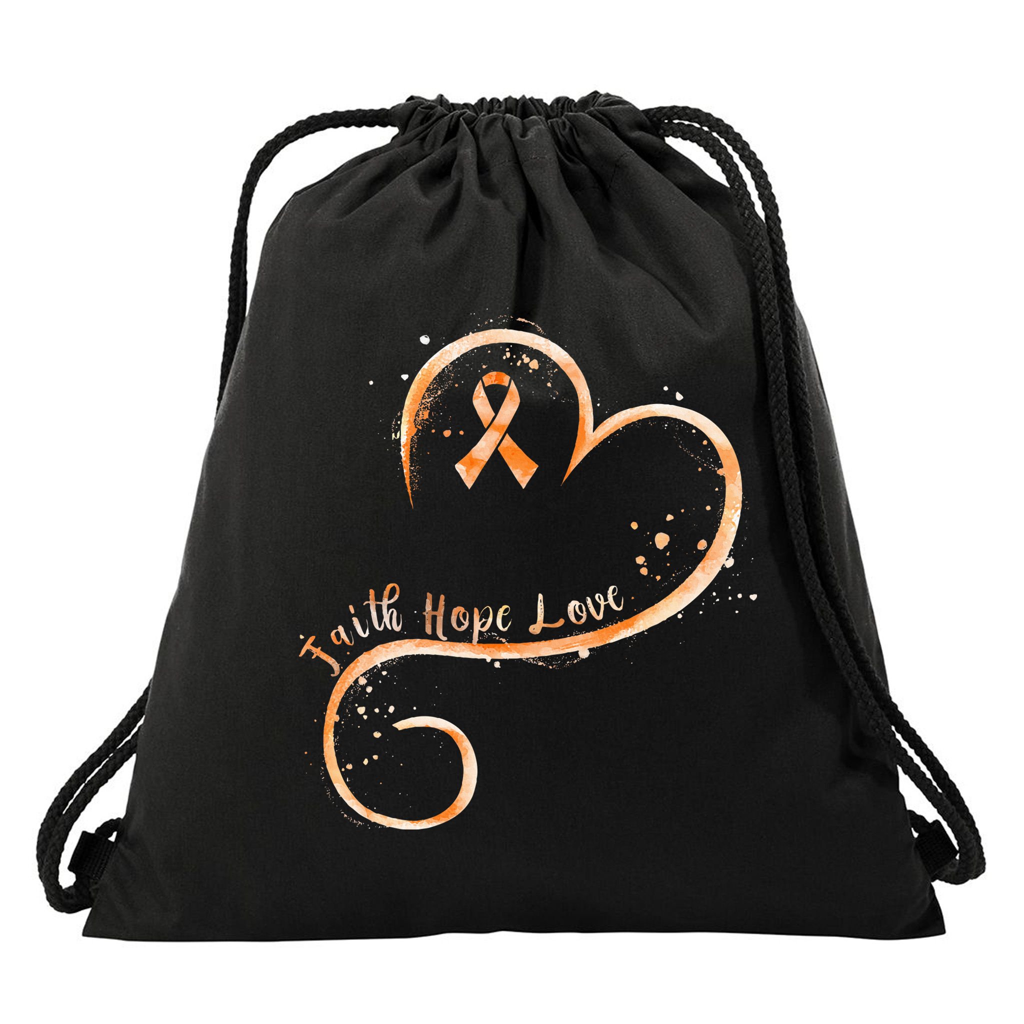Faith Hope Love Orange Ribbon Leukemia Awareness Drawstring Bag