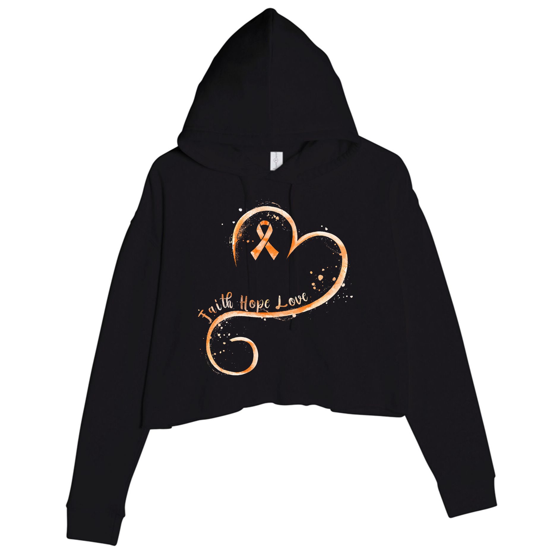 Faith Hope Love Orange Ribbon Leukemia Awareness Crop Fleece Hoodie