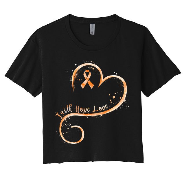 Faith Hope Love Orange Ribbon Leukemia Awareness Women's Crop Top Tee