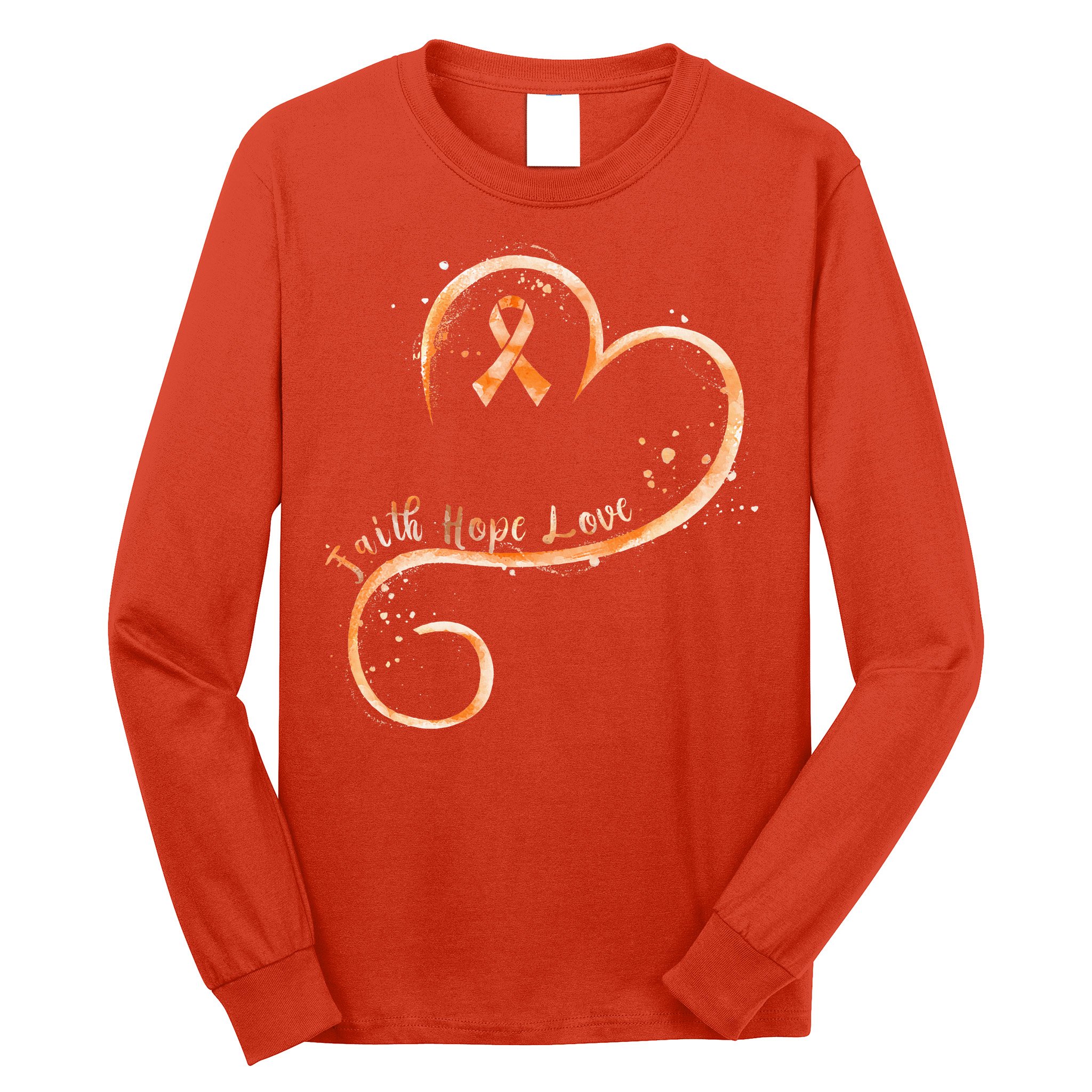 Faith Hope Love Orange Ribbon Leukemia Awareness Long Sleeve Shirt