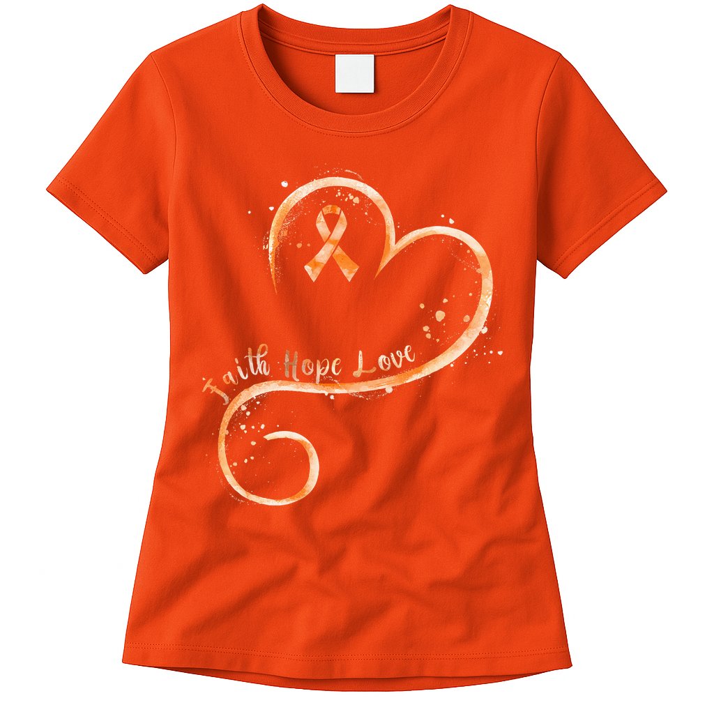 Faith Hope Love Orange Ribbon Leukemia Awareness Womens T-Shirt