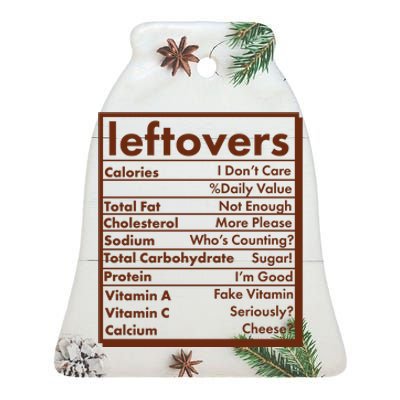 Funny Holiday Leftovers Nutrition Guide Ceramic Bell Ornament