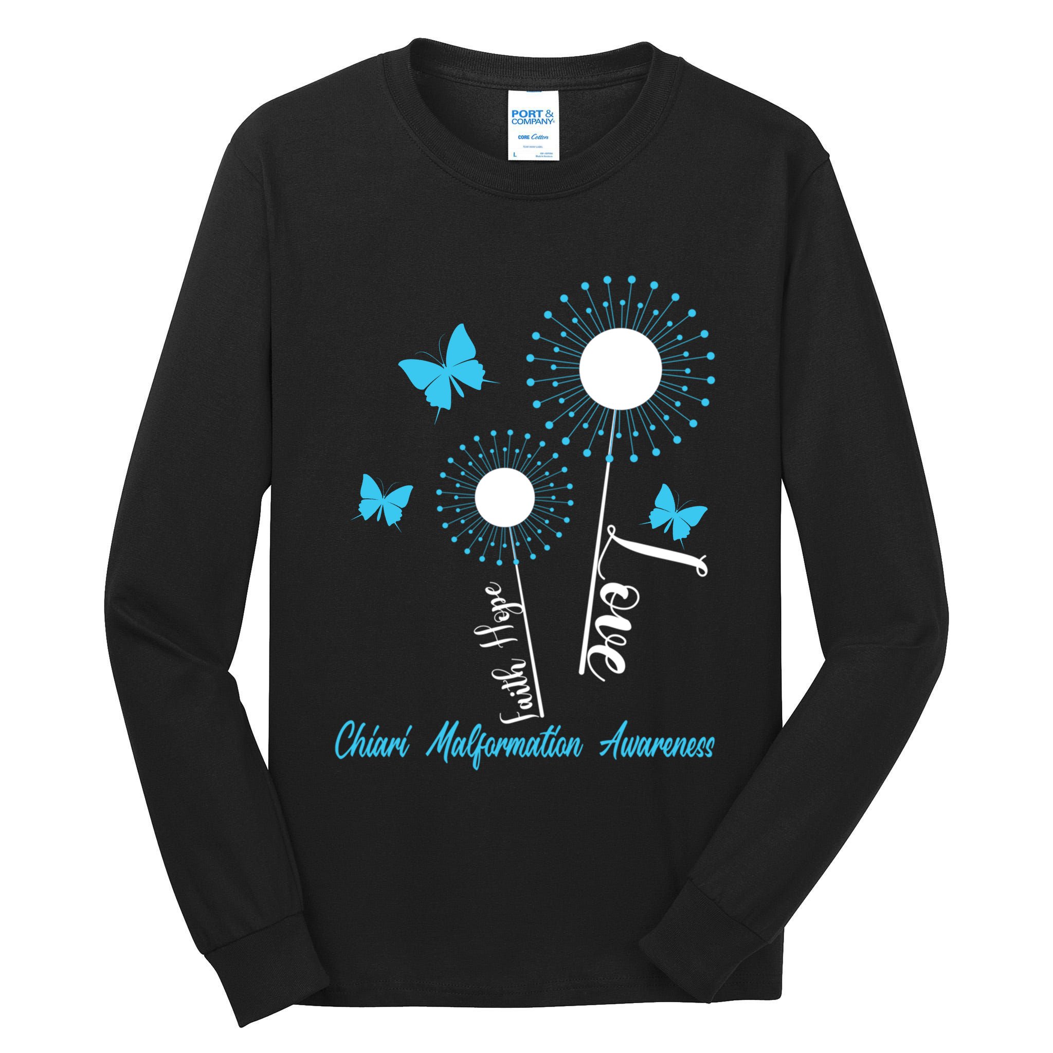 Faith Hope Love Dandelion Chiari Malformation Awareness Tall Long Sleeve T-Shirt