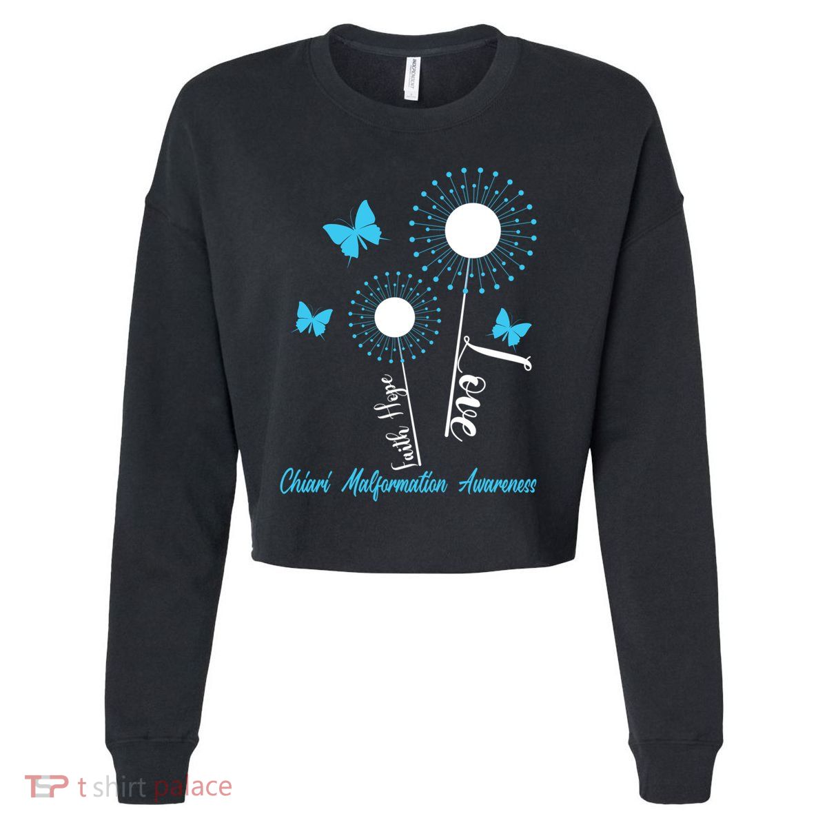 Faith Hope Love Dandelion Chiari Malformation Awareness Cropped Pullover Crew