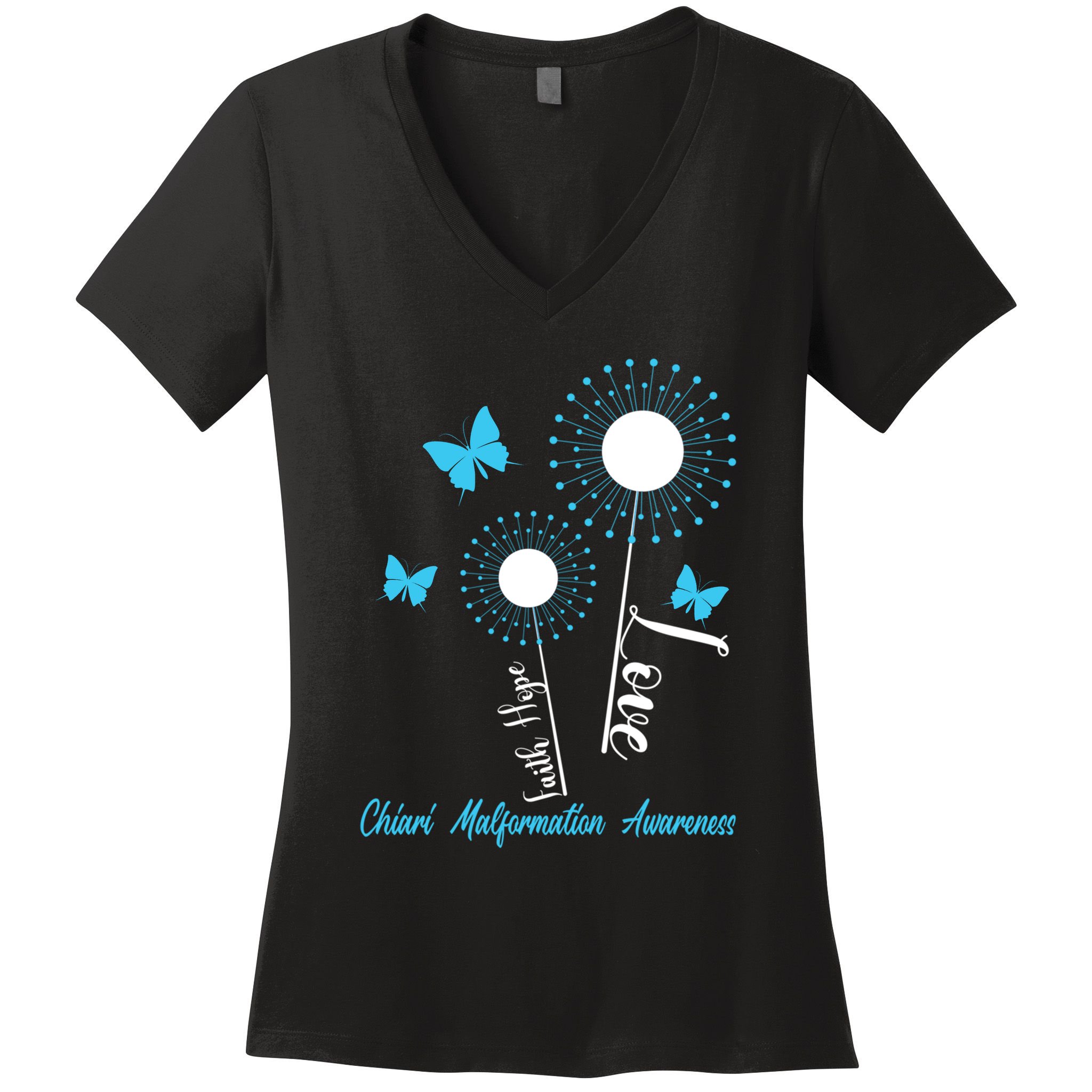 Faith Hope Love Dandelion Chiari Malformation Awareness Women's V-Neck T-Shirt