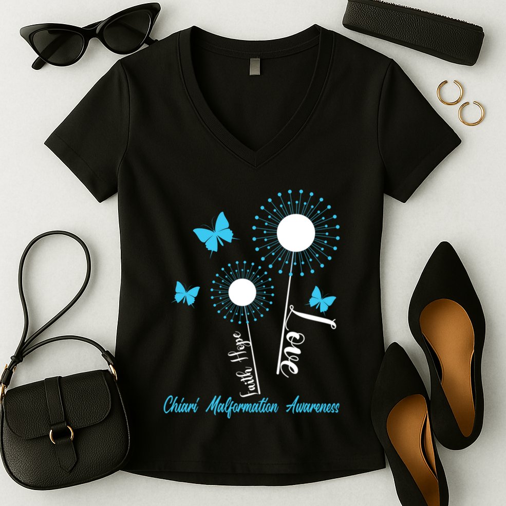 Faith Hope Love Dandelion Chiari Malformation Awareness Women's V-Neck T-Shirt