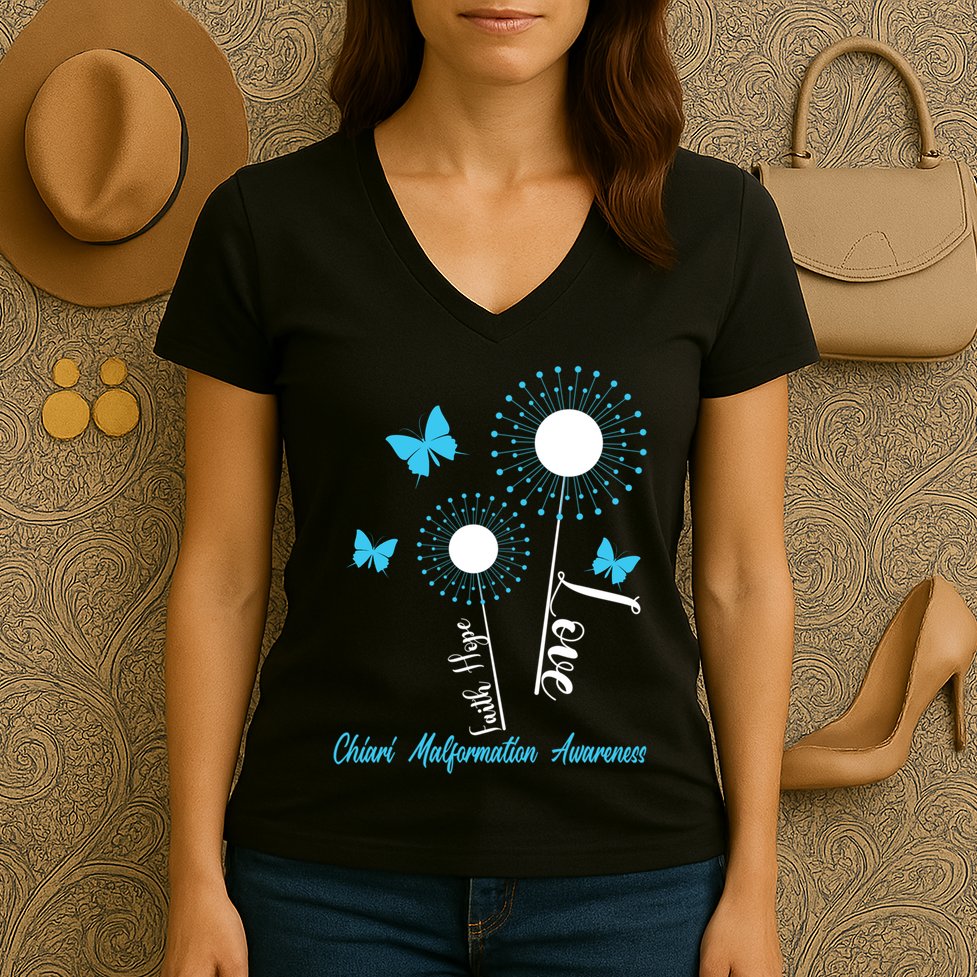Faith Hope Love Dandelion Chiari Malformation Awareness Women's V-Neck T-Shirt