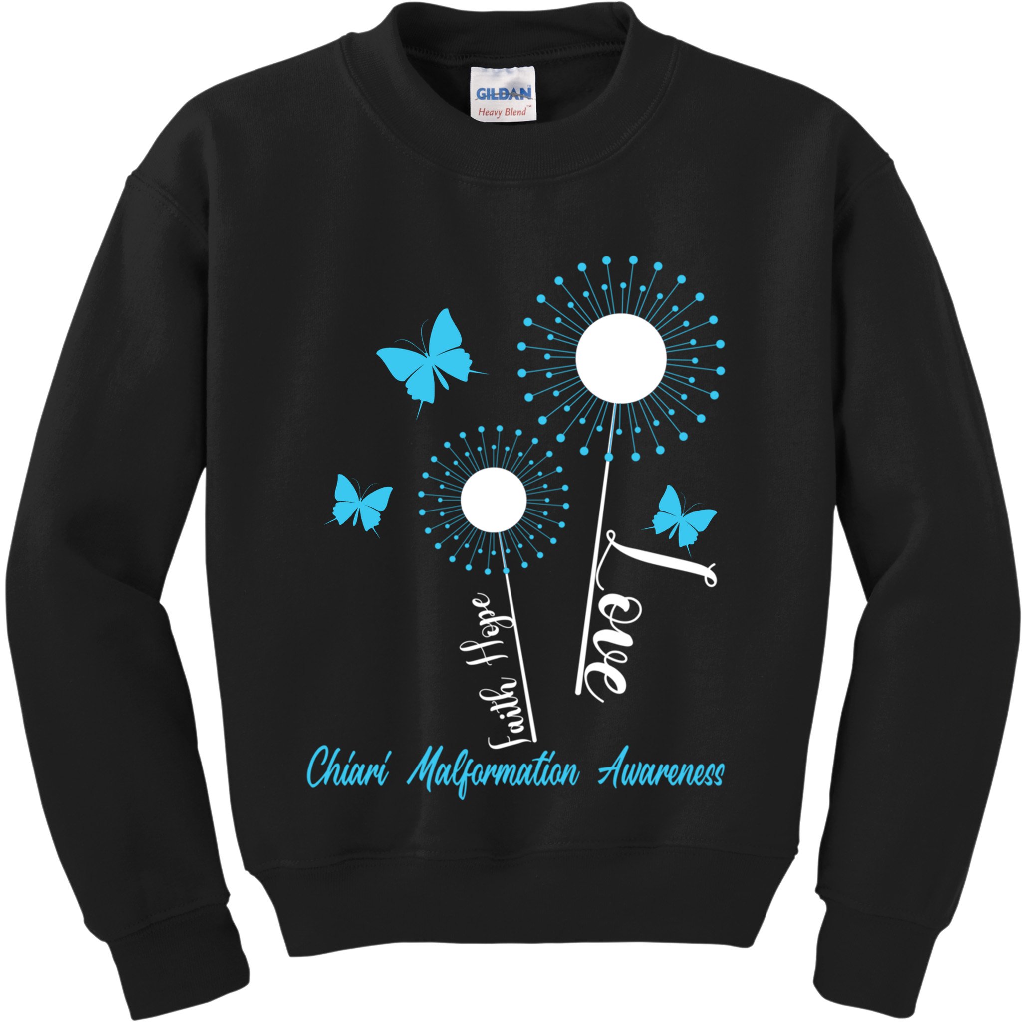 Faith Hope Love Dandelion Chiari Malformation Awareness Kids Sweatshirt