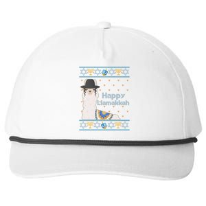 Funny Happy Llamakkah Ugly Hanukkah Sweater Snapback Five-Panel Rope Hat