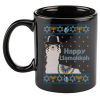 Funny Happy Llamakkah Ugly Hanukkah Sweater 11oz C Handle Ceramic Mug