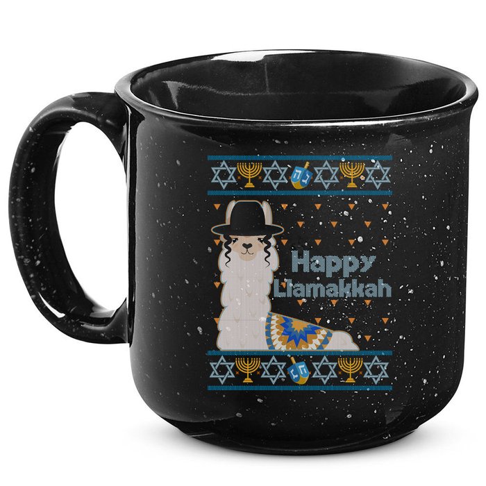 Funny Happy Llamakkah Ugly Hanukkah Sweater 15oz Campfire Ceramic Mug