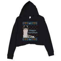 Funny Happy Llamakkah Ugly Hanukkah Sweater Crop Fleece Hoodie