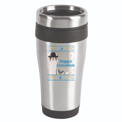 Funny Happy Llamakkah Ugly Hanukkah Sweater 16oz Travel Tumbler