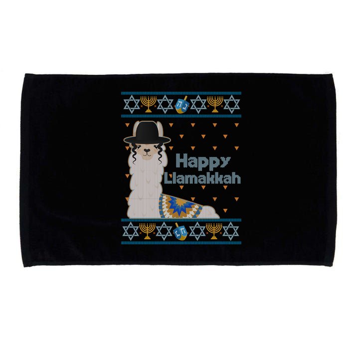 Funny Happy Llamakkah Ugly Hanukkah Sweater Microfiber Hand Towel