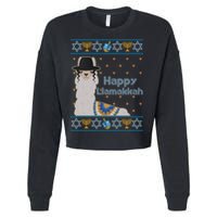 Funny Happy Llamakkah Ugly Hanukkah Sweater Cropped Pullover Crew
