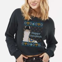 Funny Happy Llamakkah Ugly Hanukkah Sweater Cropped Pullover Crew
