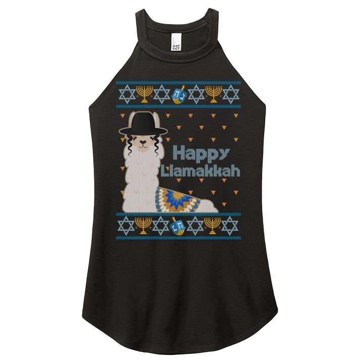 Funny Happy Llamakkah Ugly Hanukkah Sweater Women's Perfect Tri Rocker Tank