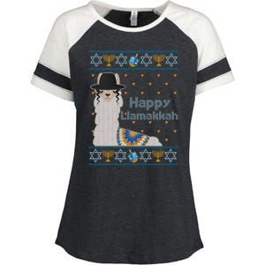 Funny Happy Llamakkah Ugly Hanukkah Sweater Enza Ladies Jersey Colorblock Tee