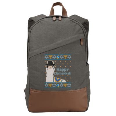 Funny Happy Llamakkah Ugly Hanukkah Sweater Cotton Canvas Backpack