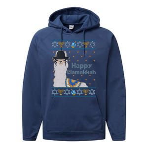 Funny Happy Llamakkah Ugly Hanukkah Sweater Performance Fleece Hoodie