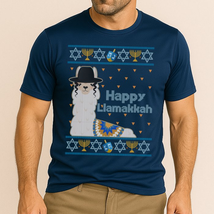 Funny Happy Llamakkah Ugly Hanukkah Sweater Performance Shirt