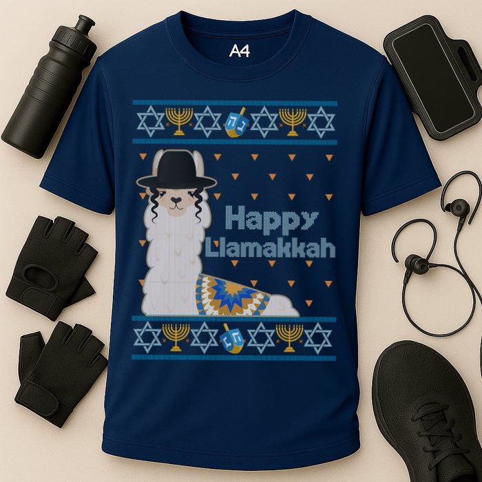 Funny Happy Llamakkah Ugly Hanukkah Sweater Performance Shirt