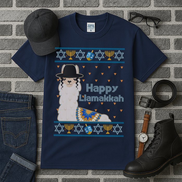 Funny Happy Llamakkah Ugly Hanukkah Sweater Tall T-Shirt