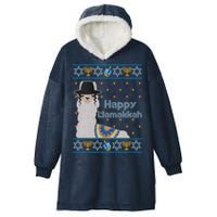 Funny Happy Llamakkah Ugly Hanukkah Sweater Hooded Wearable Blanket