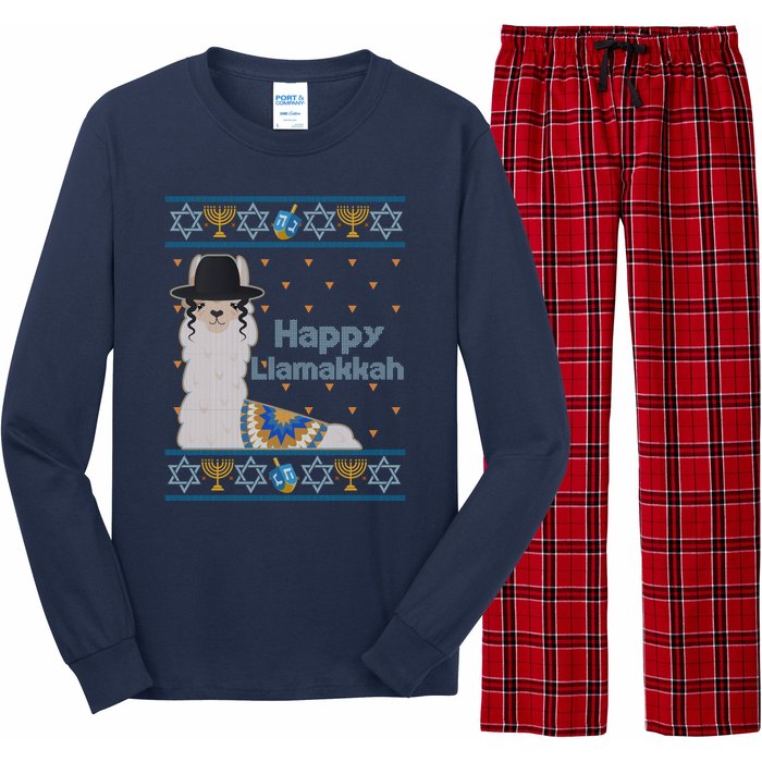 Funny Happy Llamakkah Ugly Hanukkah Sweater Long Sleeve Pajama Set