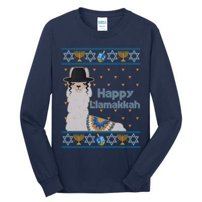 Funny Happy Llamakkah Ugly Hanukkah Sweater Tall Long Sleeve T-Shirt