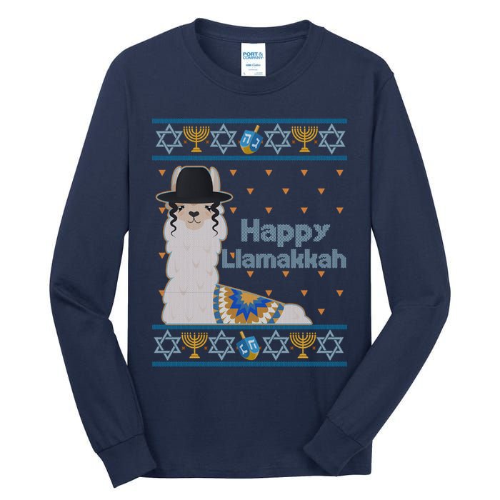 Funny Happy Llamakkah Ugly Hanukkah Sweater Tall Long Sleeve T-Shirt