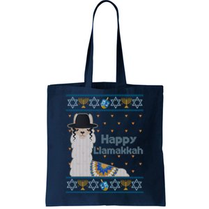 Funny Happy Llamakkah Ugly Hanukkah Sweater Tote Bag