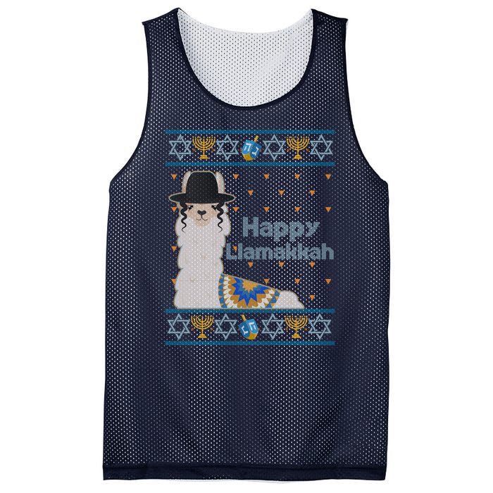 Funny Happy Llamakkah Ugly Hanukkah Sweater Mesh Reversible Basketball Jersey Tank