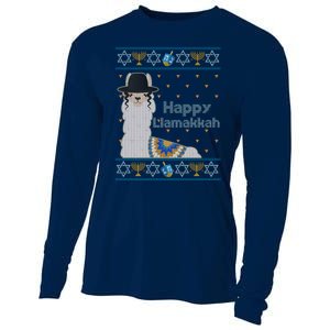 Funny Happy Llamakkah Ugly Hanukkah Sweater Cooling Performance Long Sleeve Crew