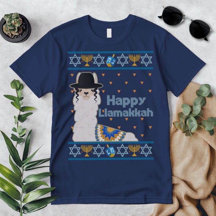 Funny Happy Llamakkah Ugly Hanukkah Sweater Premium T-Shirt