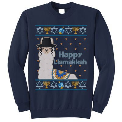 Funny Happy Llamakkah Ugly Hanukkah Sweater Tall Sweatshirt