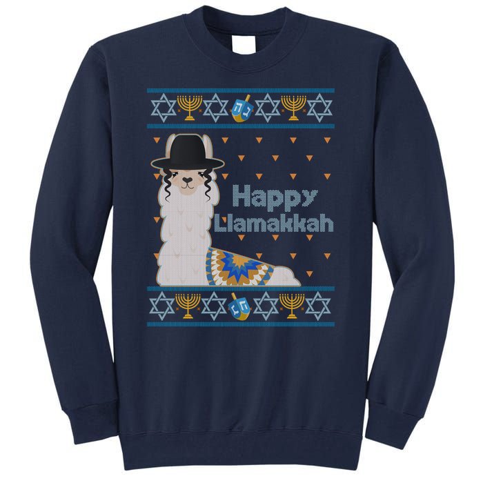 Funny Happy Llamakkah Ugly Hanukkah Sweater Tall Sweatshirt