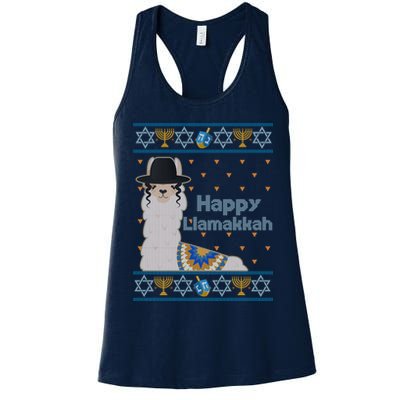 Funny Happy Llamakkah Ugly Hanukkah Sweater Womens Tank Top