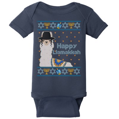 Funny Happy Llamakkah Ugly Hanukkah Sweater Baby Bodysuit