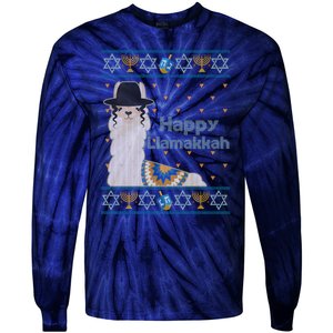 Funny Happy Llamakkah Ugly Hanukkah Sweater Tie-Dye Long Sleeve Shirt