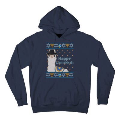 Funny Happy Llamakkah Ugly Hanukkah Sweater Tall Hoodie