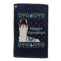Funny Happy Llamakkah Ugly Hanukkah Sweater Golf Towel