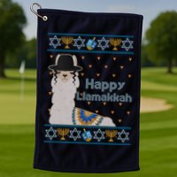 Funny Happy Llamakkah Ugly Hanukkah Sweater Golf Towel