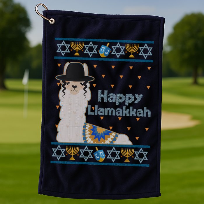 Funny Happy Llamakkah Ugly Hanukkah Sweater Golf Towel