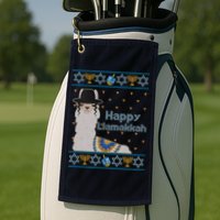 Funny Happy Llamakkah Ugly Hanukkah Sweater Golf Towel