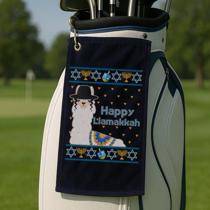 Funny Happy Llamakkah Ugly Hanukkah Sweater Golf Towel