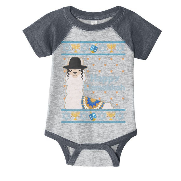 Funny Happy Llamakkah Ugly Hanukkah Sweater Infant Baby Jersey Bodysuit